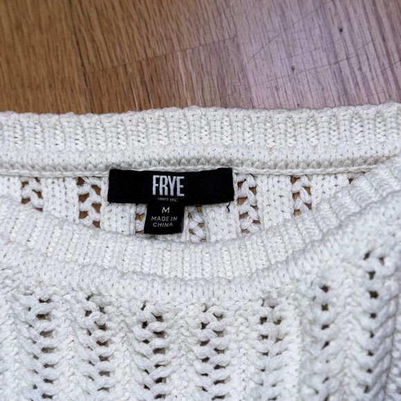 Frye Women’s Chunky Cable Knit Pullover Sweater Cap Sleeve Cream White Sz M EUC - Picture 5 of 12